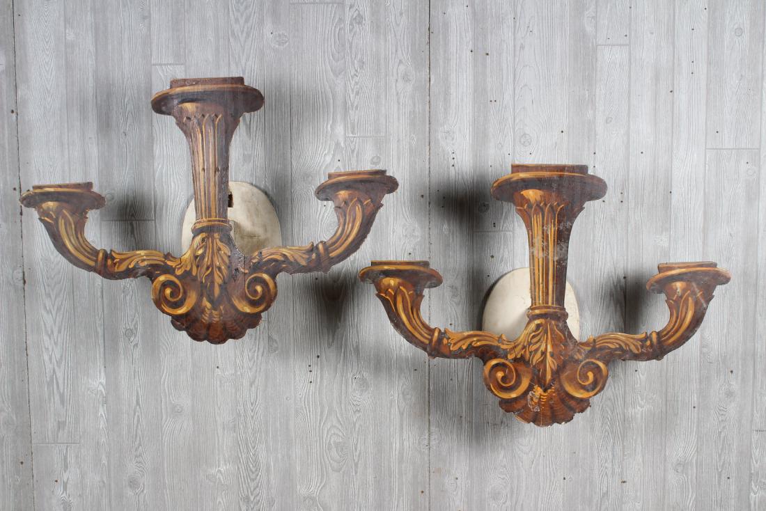 Decorative Sconce Motif Wall Appliques: Trompe Loeil Painted Sconce Motif Wall Appliques. Possible use as tie backs. Size: 28.5" H x 40.5" W x 12" D