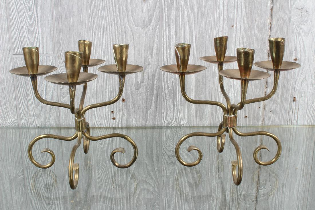 Pair Swiss Alla Monda Bronze Candelabrum: Pair Alla Monda Bronze Candelabrum. Size: 9" H x 9" W x 9" D