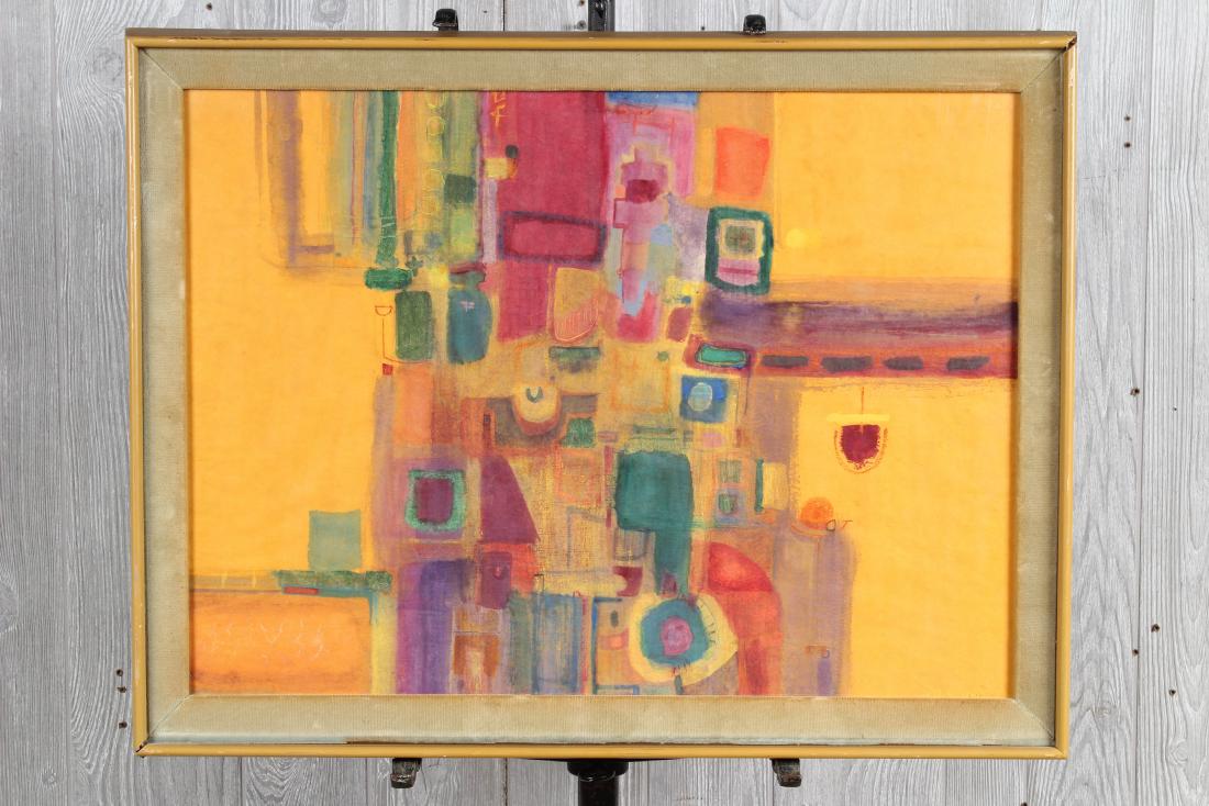 David Johnston - Abstract Watercolor Champs Elysee: David Johnston - Abstract Watercolor Champs Elysee. dated 1969. Size: Framed: 22" H x 28" W x 2" D; Sight: 18" H x 24" W
