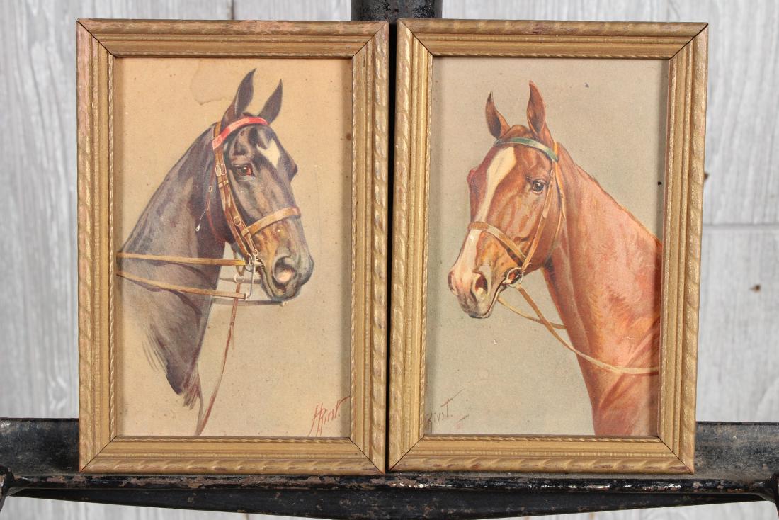 Pair Vintage Embossed Horse Postcards - Rivst: Pair Vintage Embossed Horse Postcards - Rivst. Both signed Rivst. Ca. 1940's. Size: Framed: 6" H x 4" W x 0.5" D; Sight: 5" H x 3" W