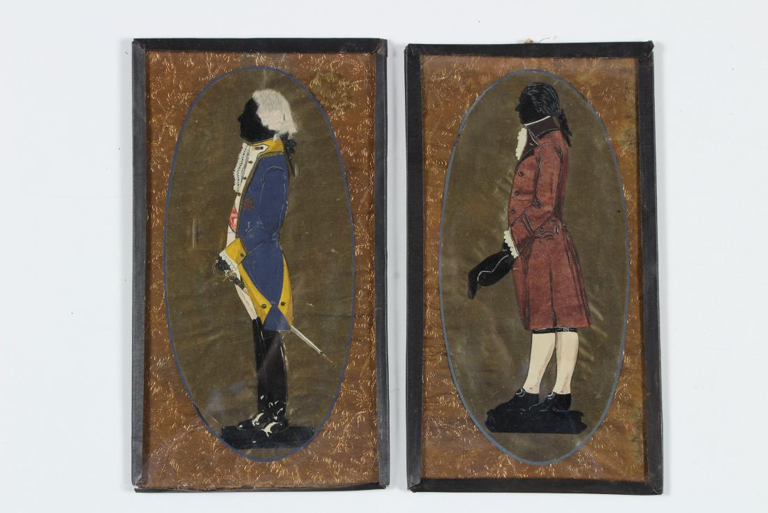 2 Foil Silhouettes: 2 Foil Silhouettes. 18th C Generals. One with label on back "Le Comte, Ivan Petrowitsch Sotlikoff, General en Chef". Possibly identifying a Russian Count. Size: 9" H x 5" W