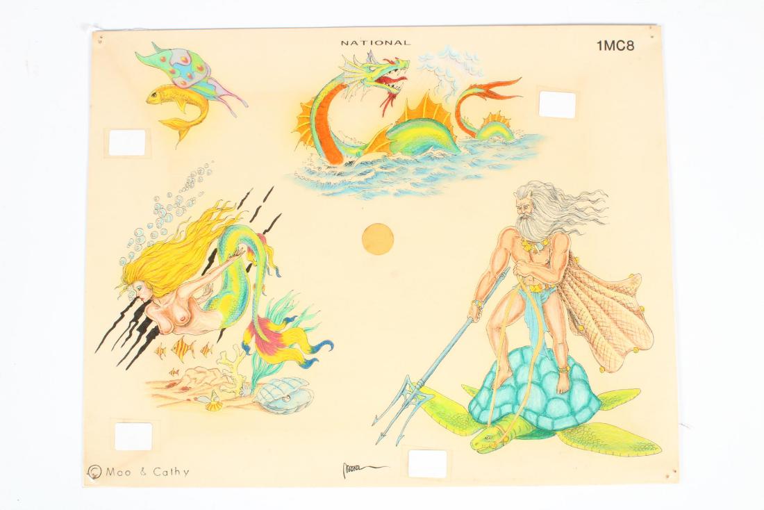 Mao & Cathy Sea Creatures Tattoo Flash: Mao & Cathy Sea Creatures Tattoo Flash. National 1MC8. Sea dragon, mermaid. 4 images. Laminated. Size: 11" H x 14" W