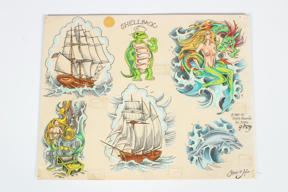 Vintage Nautical Tattoo Flash: Vintage Nautical Tattoo Flash by G. Irons. 1984. Sheet #H. 6 images. Laminated. Size: 11" H x 14" W