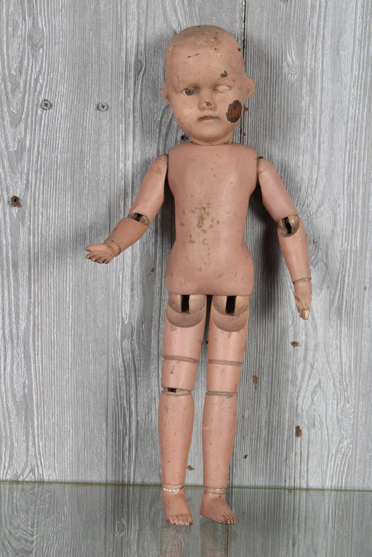 Schoenhut Wooden Doll: Schoenhut Wooden Doll, painted features, label on back "Schoenhut Doll, Pat. Jan 17th, 1911, U.S.A." Size: 19" H x 6" W x 3" D