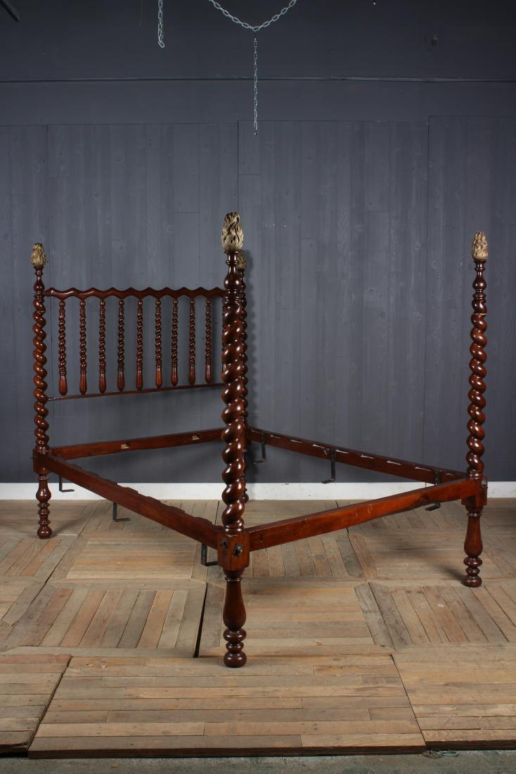 Late 19th C. Carved Barley Twist Bed Frame: Late 19th C. Carved Barley Twist Bed Frame. Size: 65" H x 59" W x 77" D