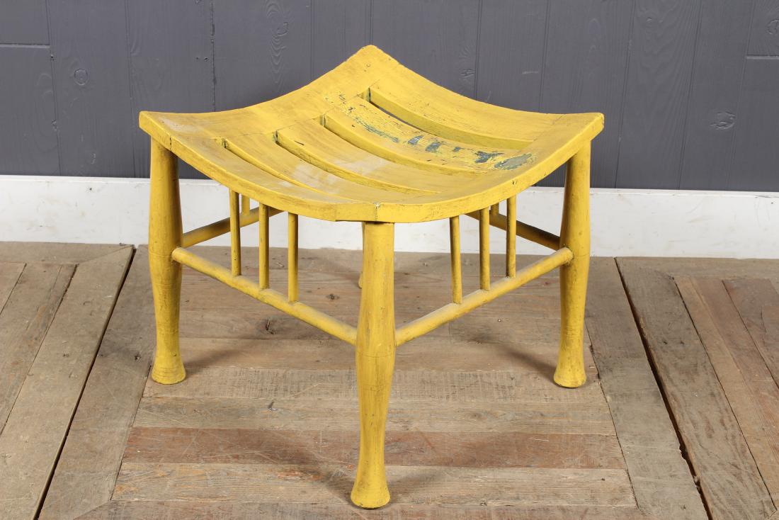 A Good English Thebes Yellow Painted Stool: A Good English Thebes Yellow Painted Stool with shaped seat and turned legs, later paint. Size: 15" H x 16" W x 16" D