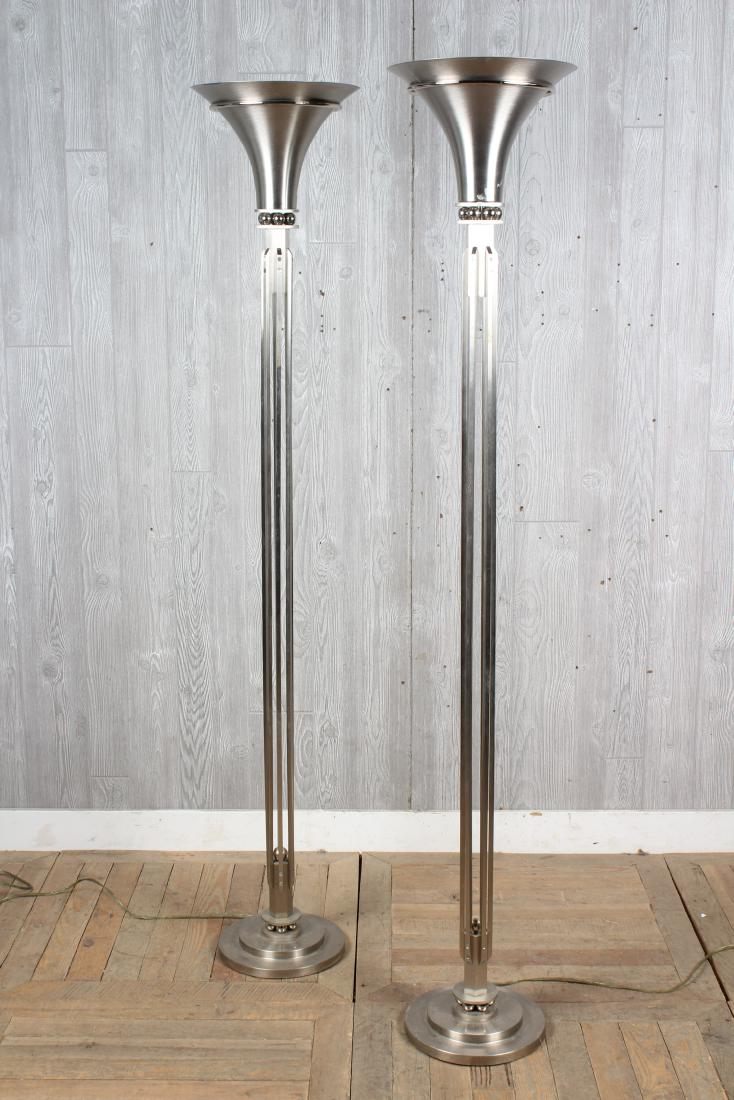 Pair of Chrome Art Deco Style Standing Torchieres (1 of 3)