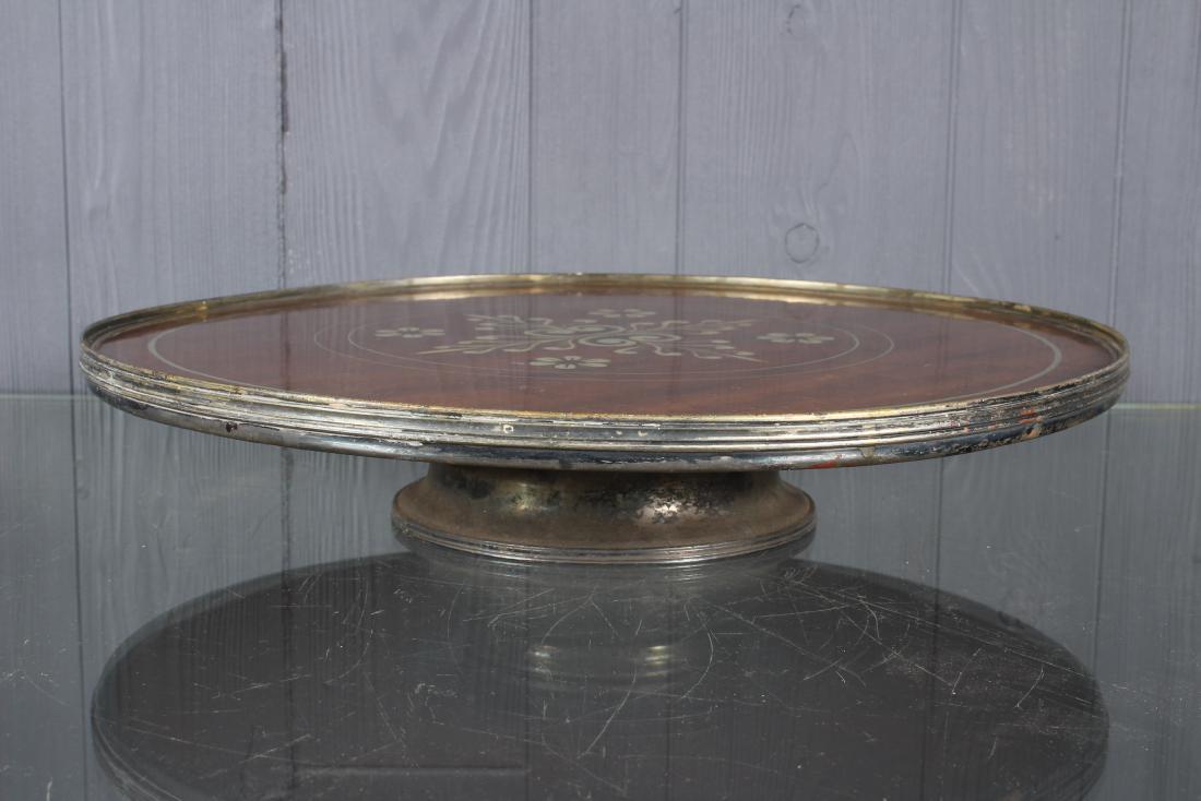 Inlaid Wood and Silver Plate Lazy Susan (1 of 5)