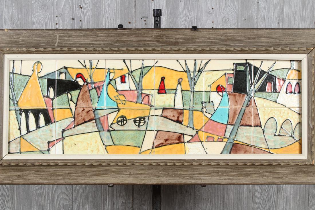 Modernist Enameled Sgraffito Tile Panel (1 of 4)