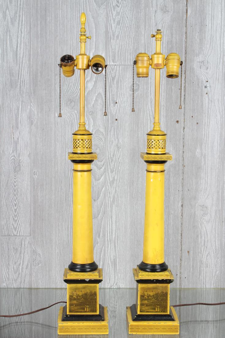 Pair Tole Painted Column Lamps (1 of 6)