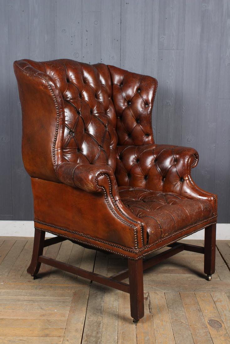 Late 19th C English Leather Wingback Chair (1 of 4)