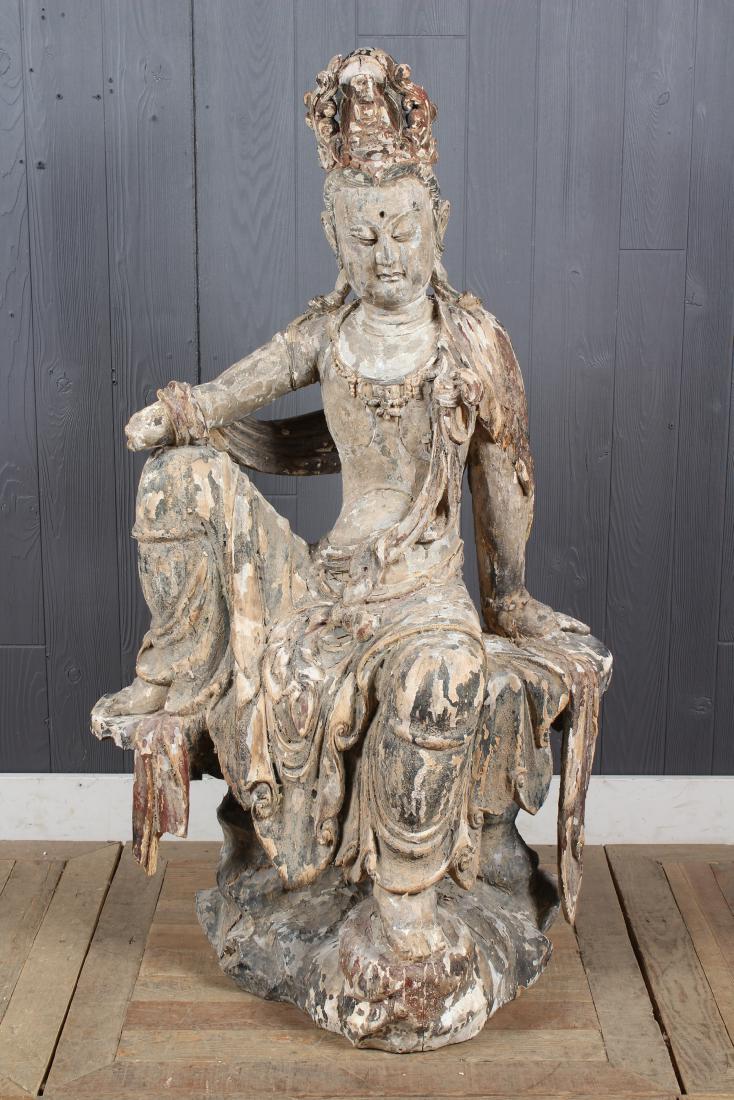Large Wood Carved Seated Quan Yin (1 of 4)