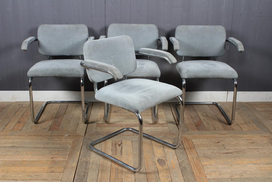 Set of 4 Brueton Chrome and Upholstered Armchairs: Set of 4 Brueton Chrome and Upholstered Armchairs. Size: 31" H x 23" W x 19" D