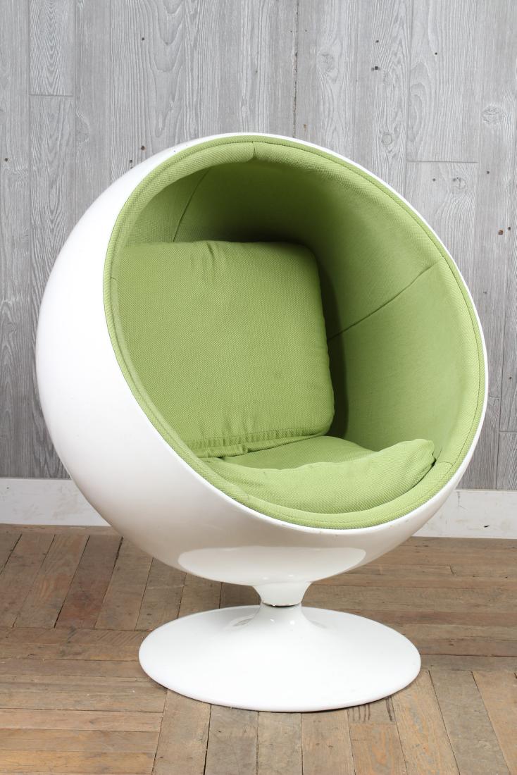 Eero Aarnio Style Petite Ball or Globe Chair: Eero Aarnio Style Petite Ball or Globe Chair of molded fiberglass and upholstery. Size: 36" H x 30" W x 26" D