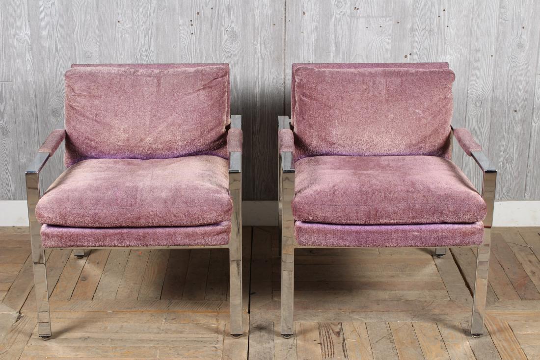 2 Milo Baughman Armchairs: 2 Milo Baughman Armchairs. Chrome and upholstered. Size: 30" H x 25" W x 27" D