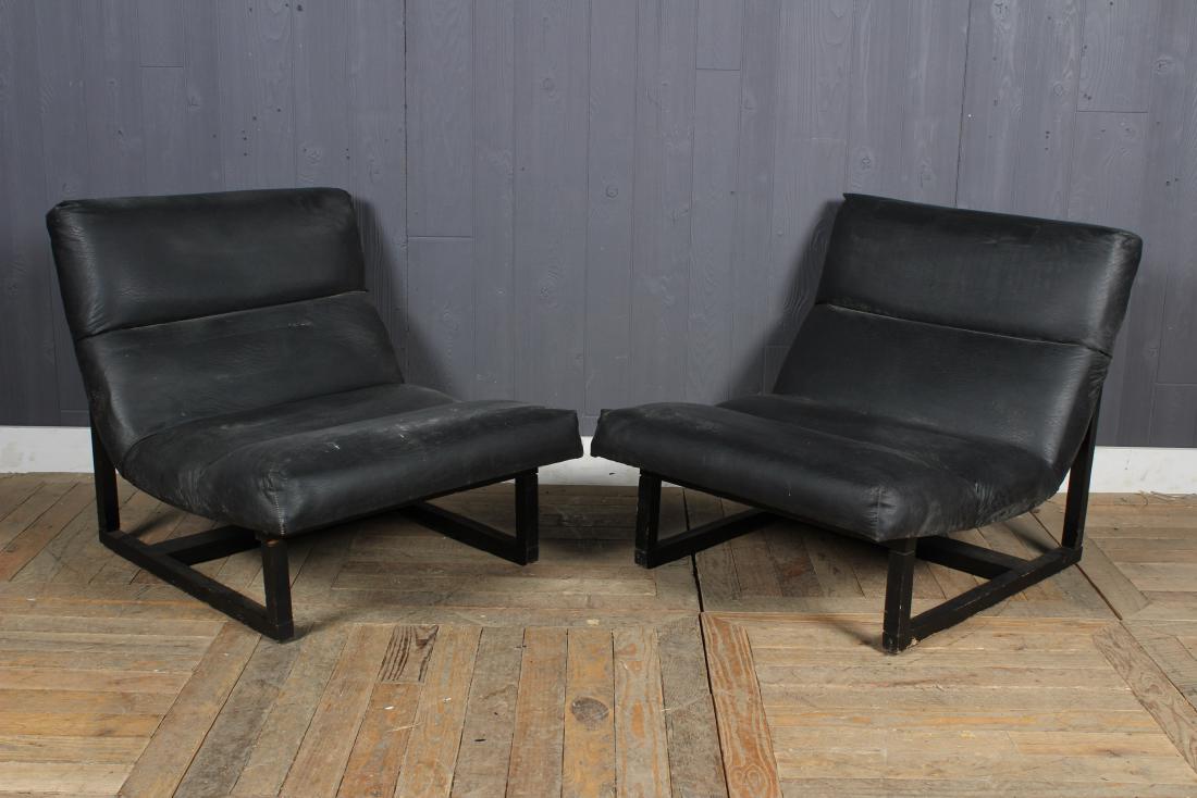 Pair Milo Baughman Style Low Lounges: Pair Milo Baughman Style Low Lounges. Size: 27.5" H x 26" W x 32" D