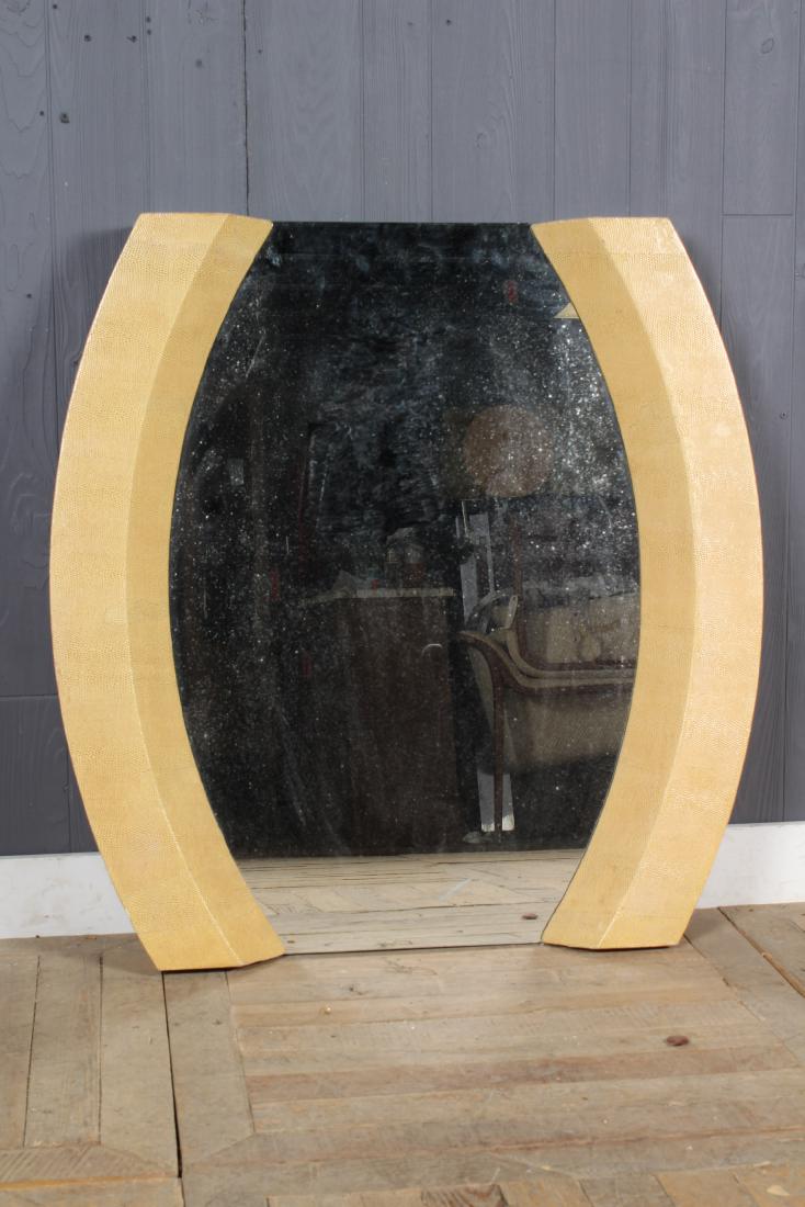 Karl Springer Style Faux Shagreen Mirror: Karl Springer Style Faux Shagreen Mirror. Size: 37" H x 36" W x 3.5" D