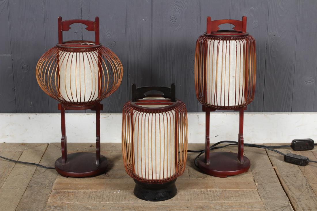 Lot 3 Asian Lantern Form Lamps: Lot 3 Asian Lantern Form Lamps. Size: Largest: 20" H x 10" W x 10" D