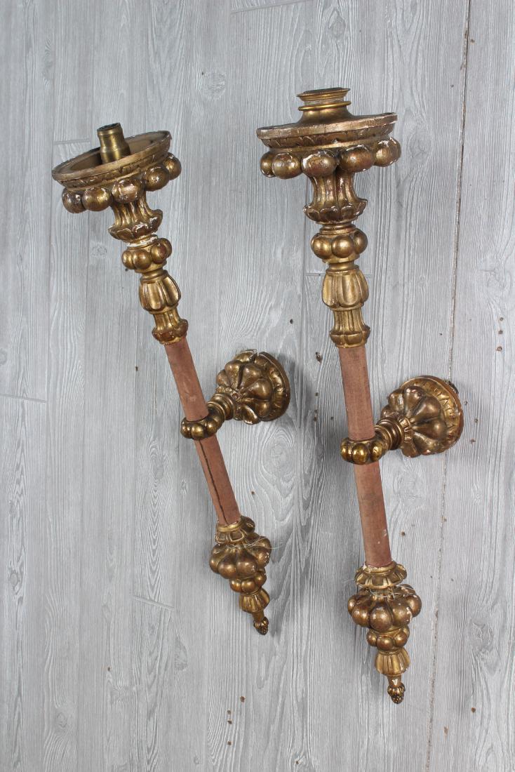 Gilt Wood Cloth Wrapped Torch Form Sconces (1 of 4)