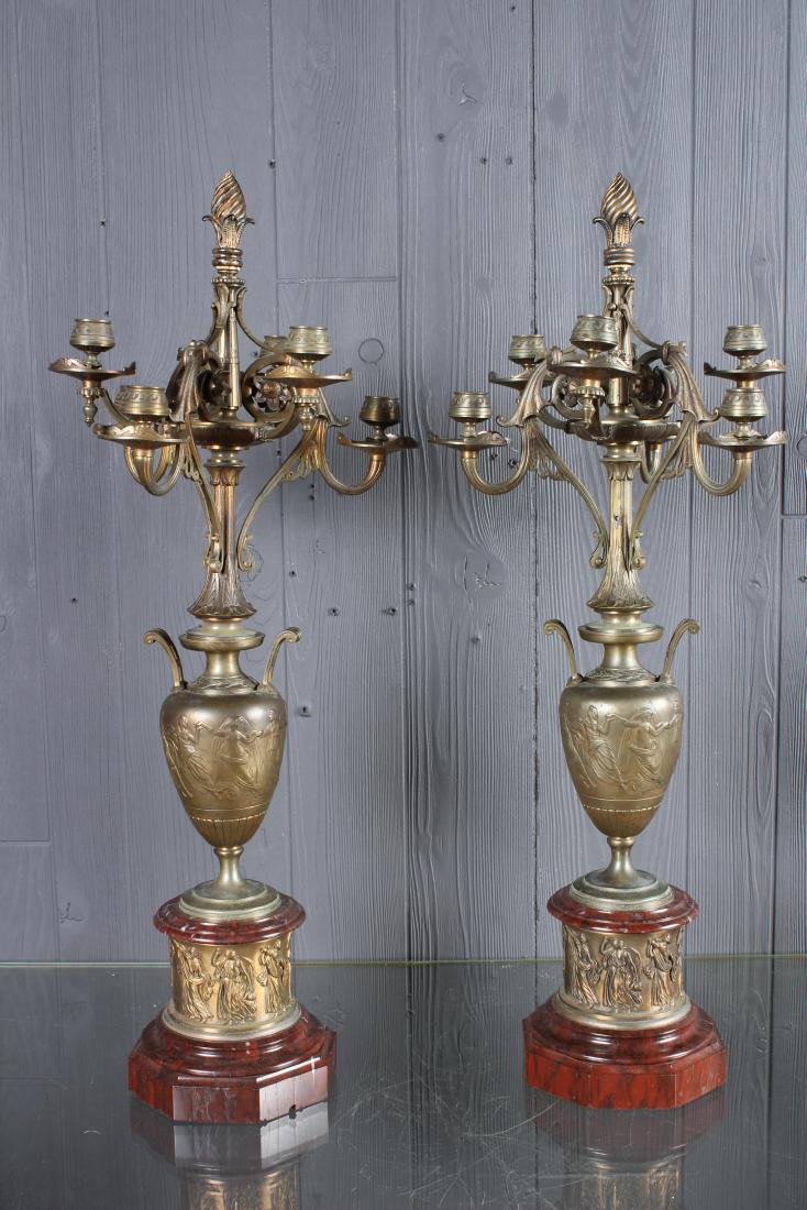 Pair Bronze and Marble Urn Form Candelabra (1 of 4)