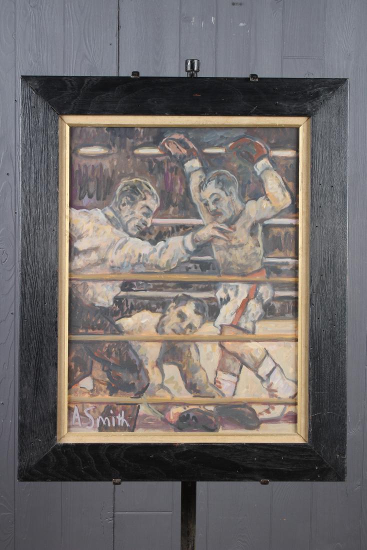 Arthur Smith (American, 20th C) Boxing Victory: Arthur Smith (American, 20th C) Boxing Victory. OOB Size: Framed: 31" H x 25" W x 1" D; Sight: 24" H x 18" W