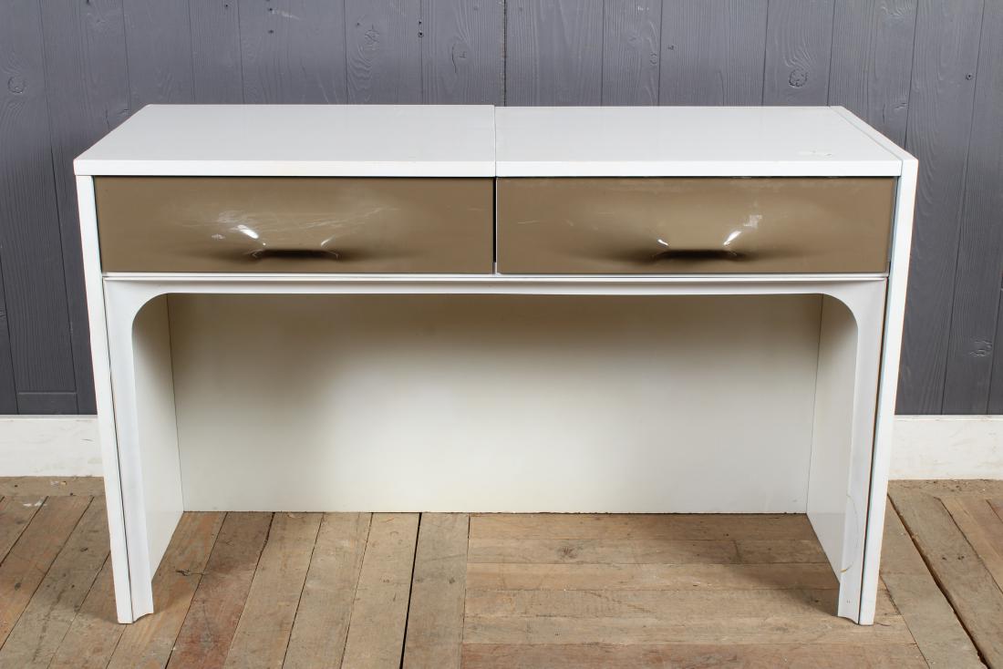 Mid Century Modern Raymond Loewy Vanity: Mid Century Modern Raymond Loewy Vanity. Made in France. Size: 25.5" H x 41" W x 16" D