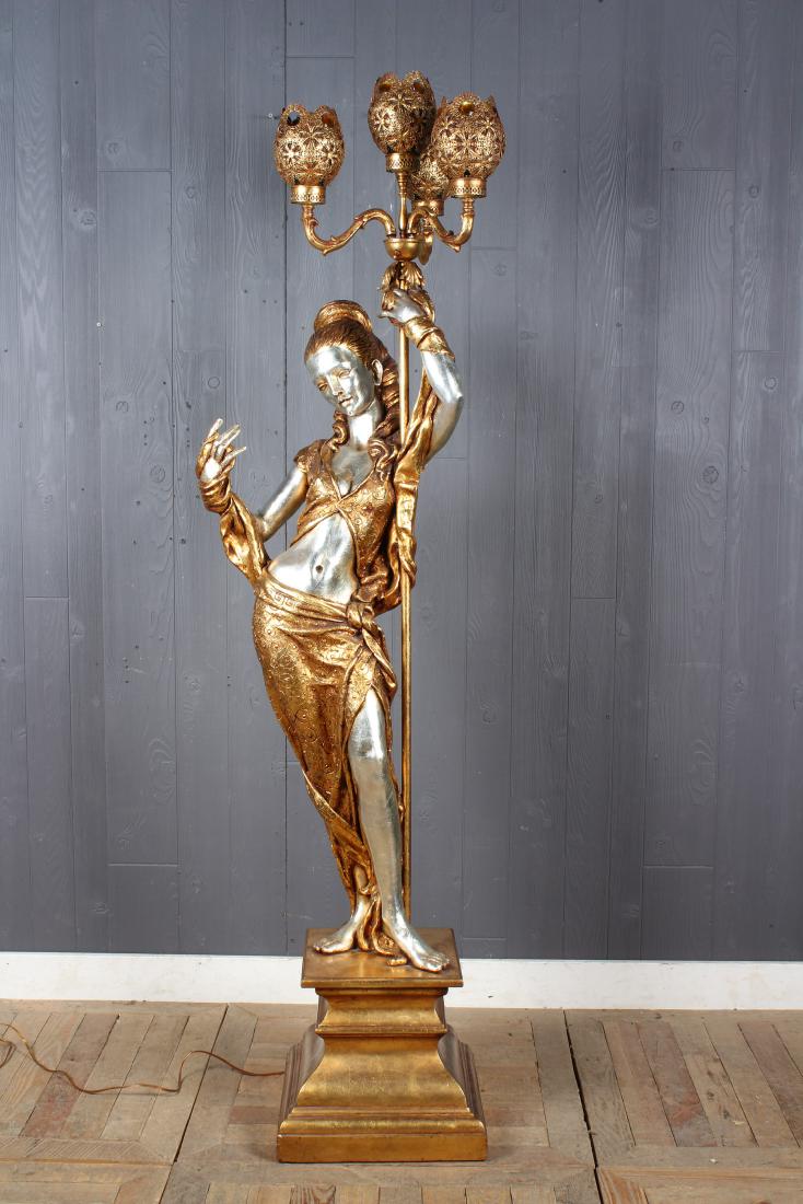 Vintage 1972 ARP Mob Regency Figural Torchiere: Vintage 1972 ARP Mob Regency Figural Torchiere. Size: 77.5" H x 21" W x 16" D