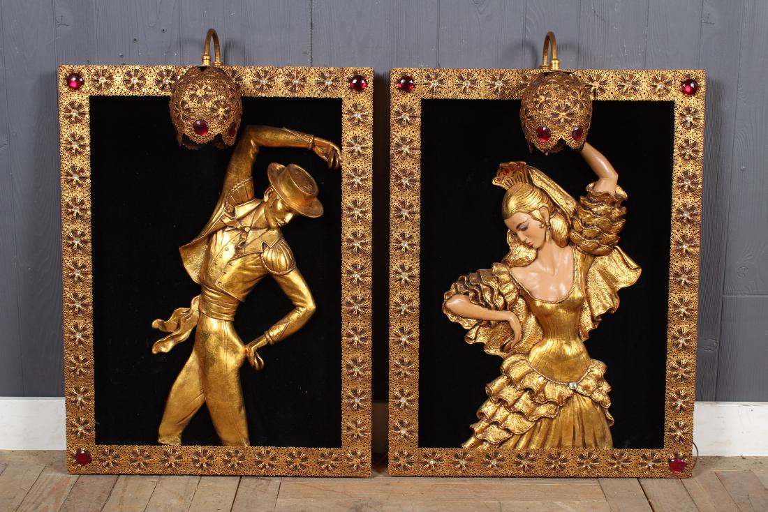 2 Vintage Mob Regency ARP Flamenco Plaques: 2 Vintage Mob Regency ARP Flamenco Plaques. Size: 33.5" H x 23" W x 8" D