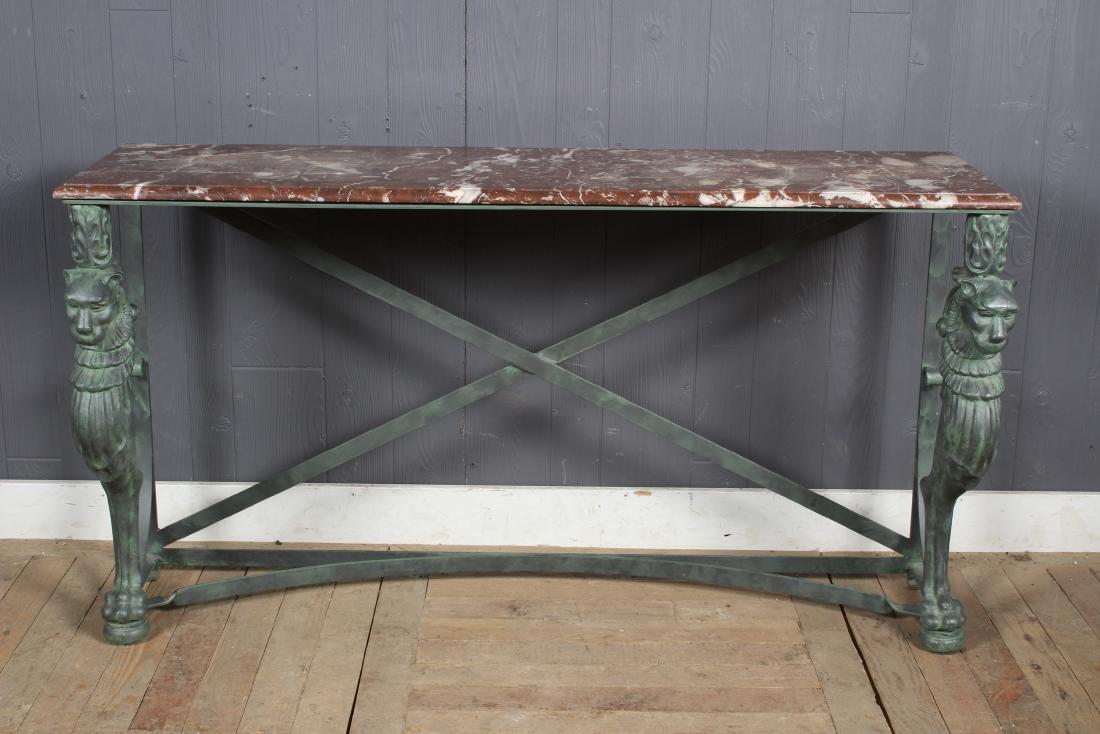 Neoclassical Patinated Metal and Marble Console (1 of 5)