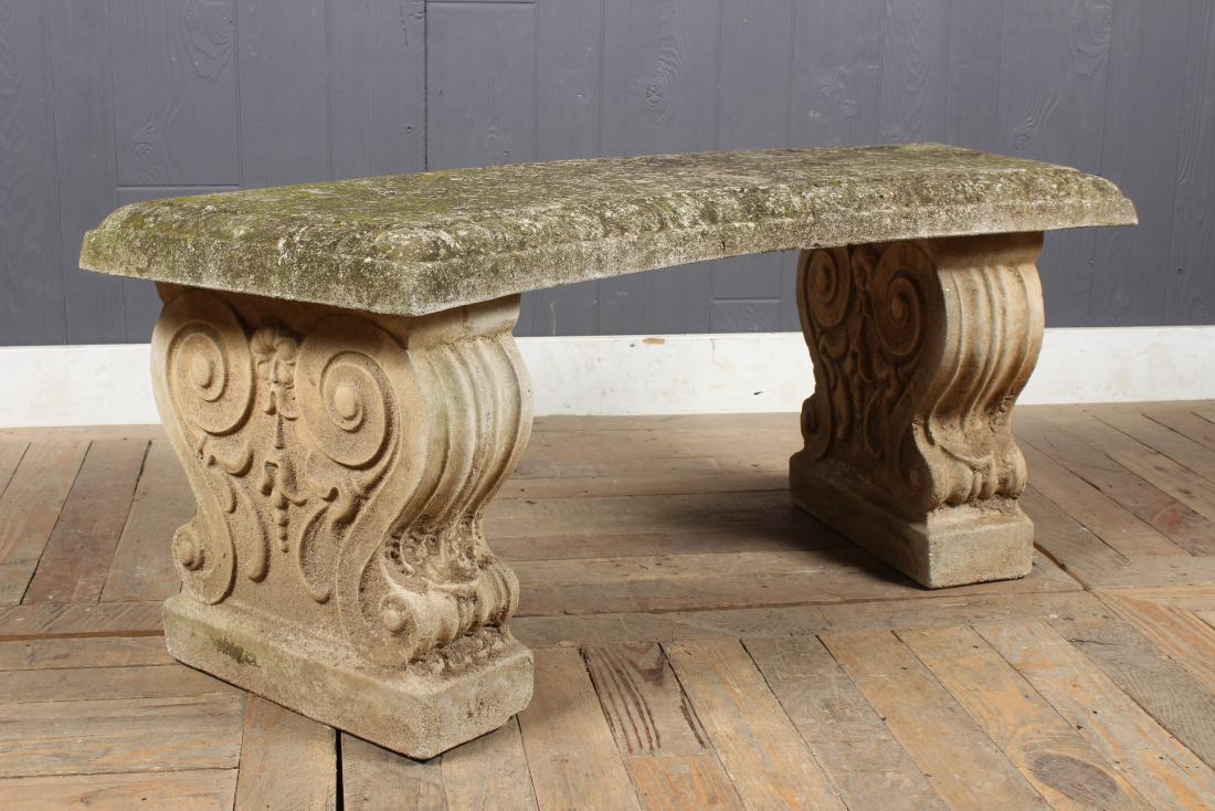 Carved Cast Stone Garden Bench (1 of 4)