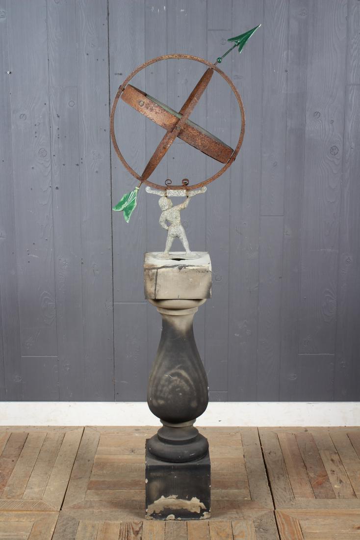Armillary on Terracotta Architectural Baluster: Armillary on Terracotta Architectural Balustrade. Size: Balustrade: 36" H x 9" W x 9" D; Armillary: 30" H x 19" W x 16" D