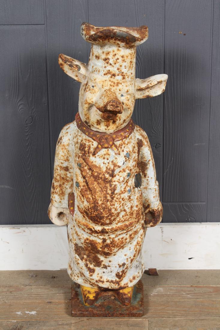 Whimsical Cast Iron Pig Dressed as Chef Sculpture (1 of 4)