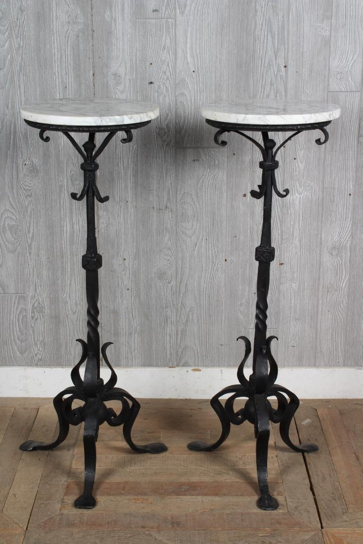 Pair Wrought Iron Marble Top Stands (1 of 4)