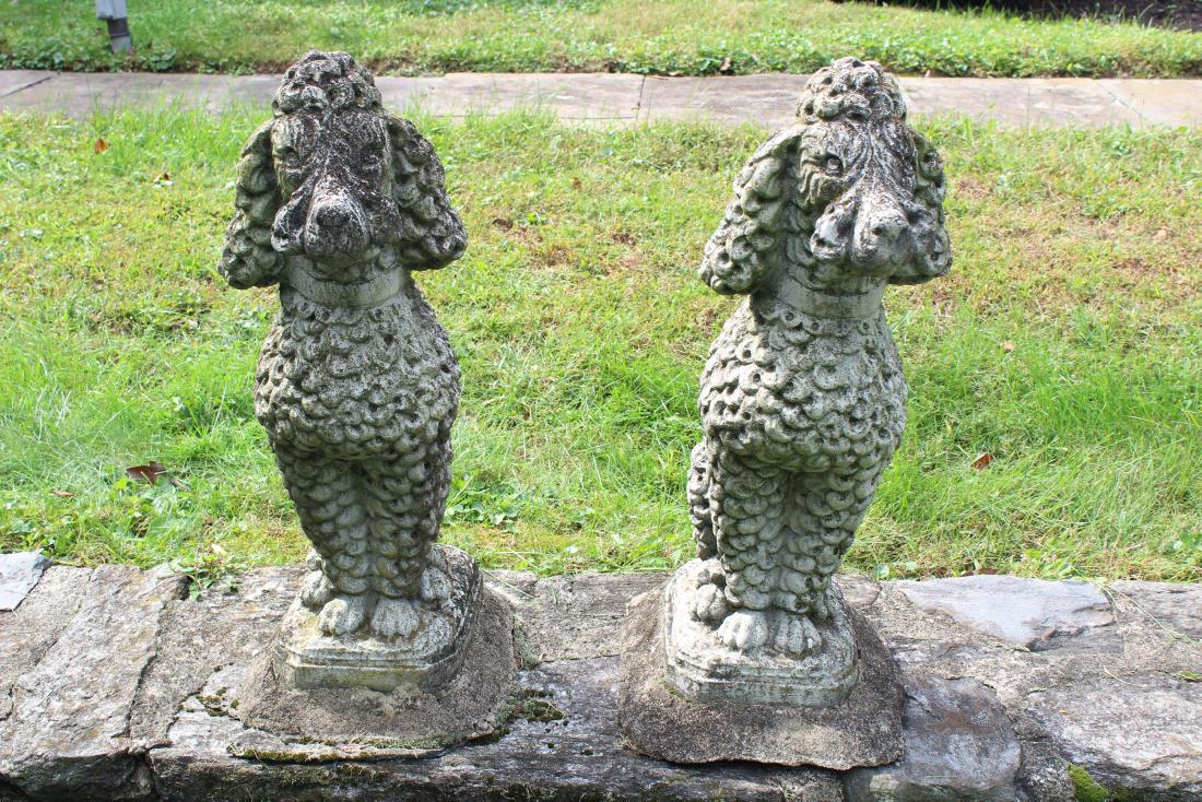 Vintage Pair Cast Stone Seated Poodles (1 of 2)