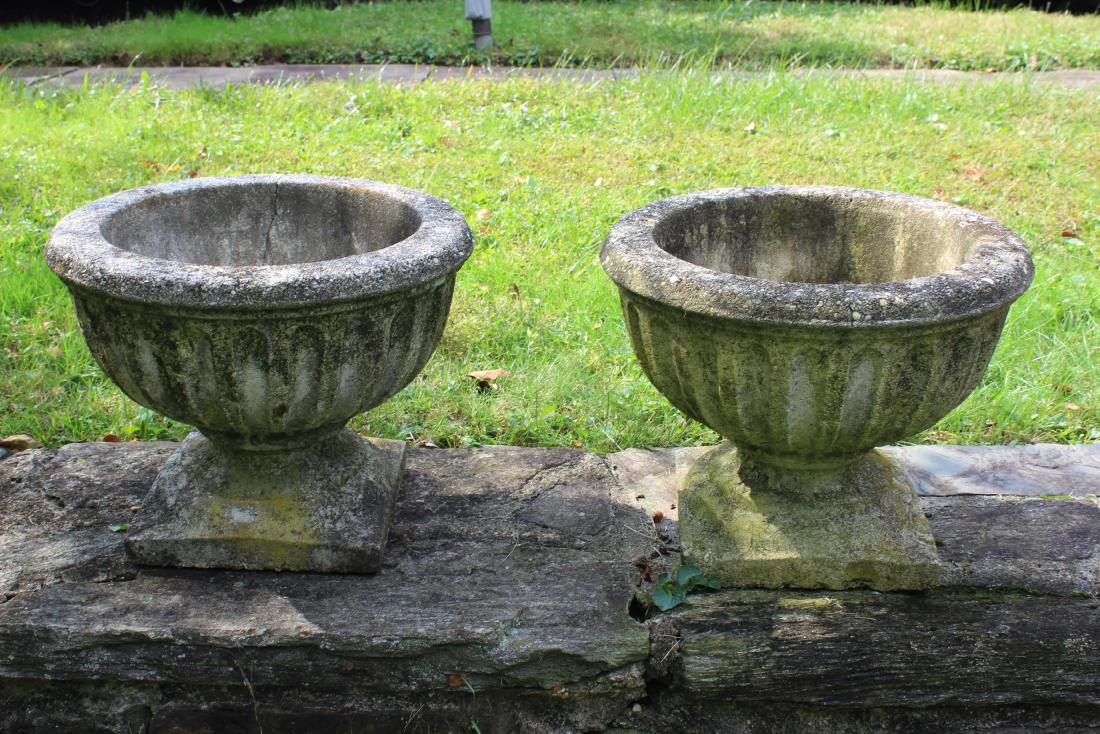 Vintage Pair Concrete Urns (1 of 2)