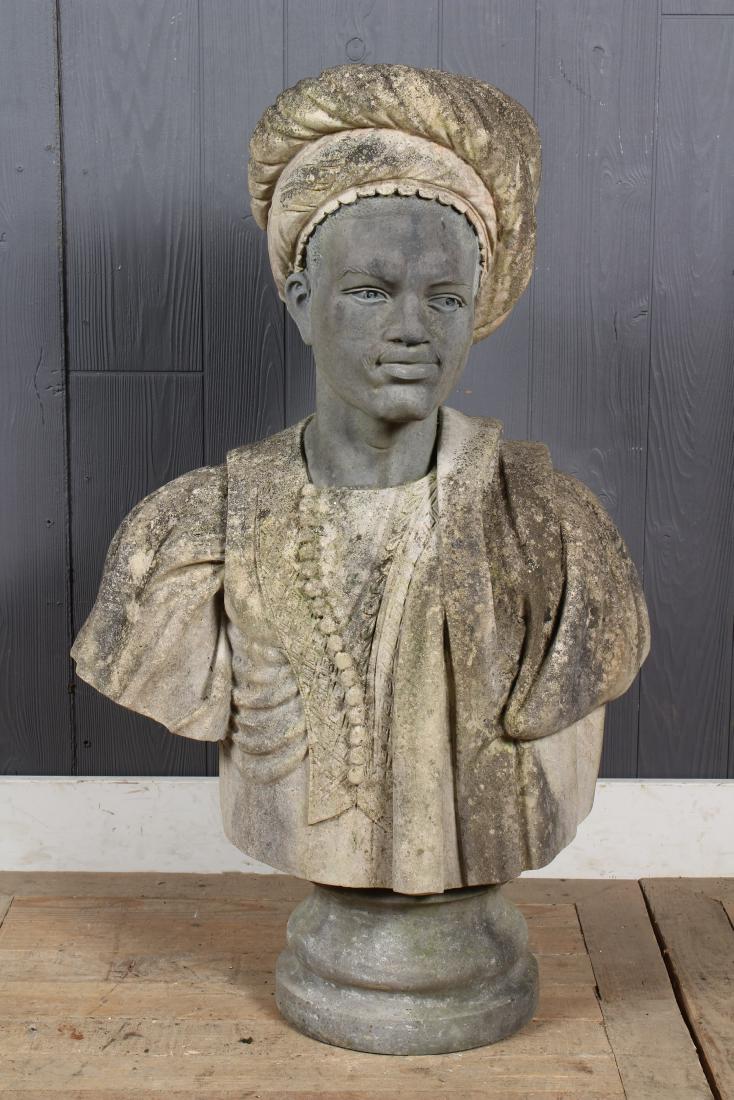 2 Color Carved Marble Nubian Bust on Stand (1 of 4)