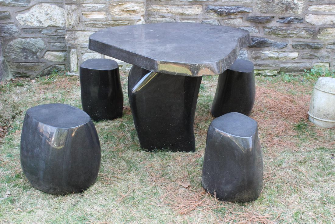 Polished Free Form Black Granite Table and Stools (1 of 4)