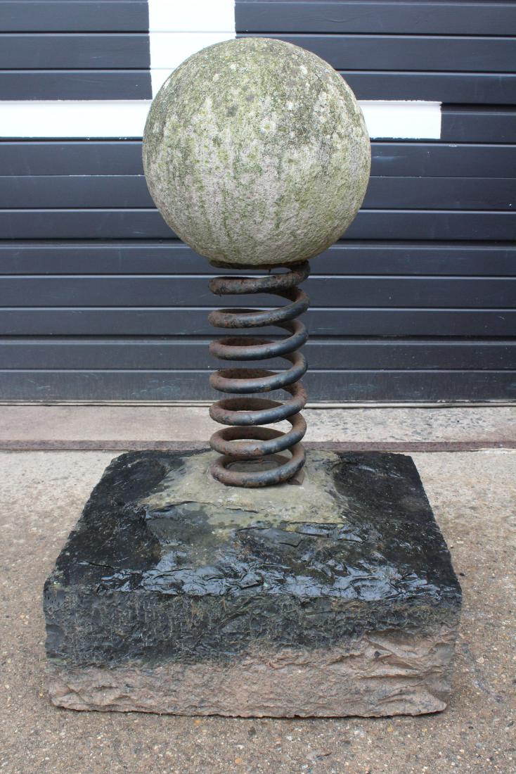 Kinetic Ball on a Spring Sculpture: Kinetic Ball on a Spring Sculpture. Size: 35" H x 21" W x 18.5" D