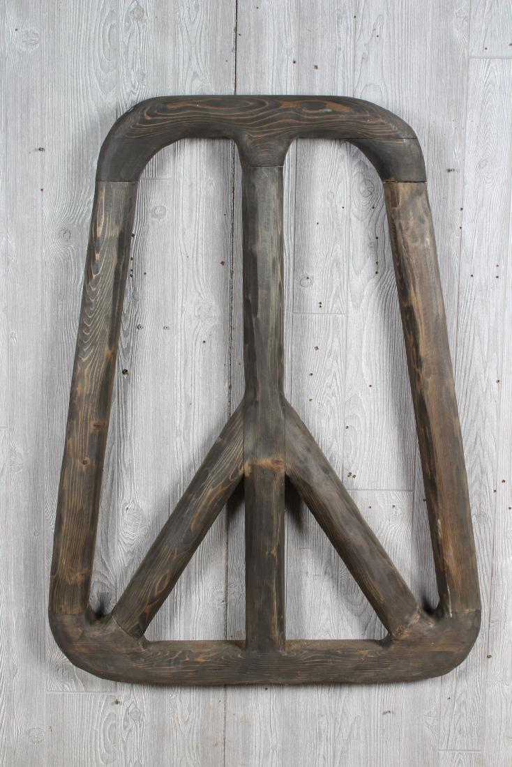 Stylized Carved Timber Peace Sign: Stylized Carved Timber Peace Sign. Size: 50" H x 37" W x 3.5" D