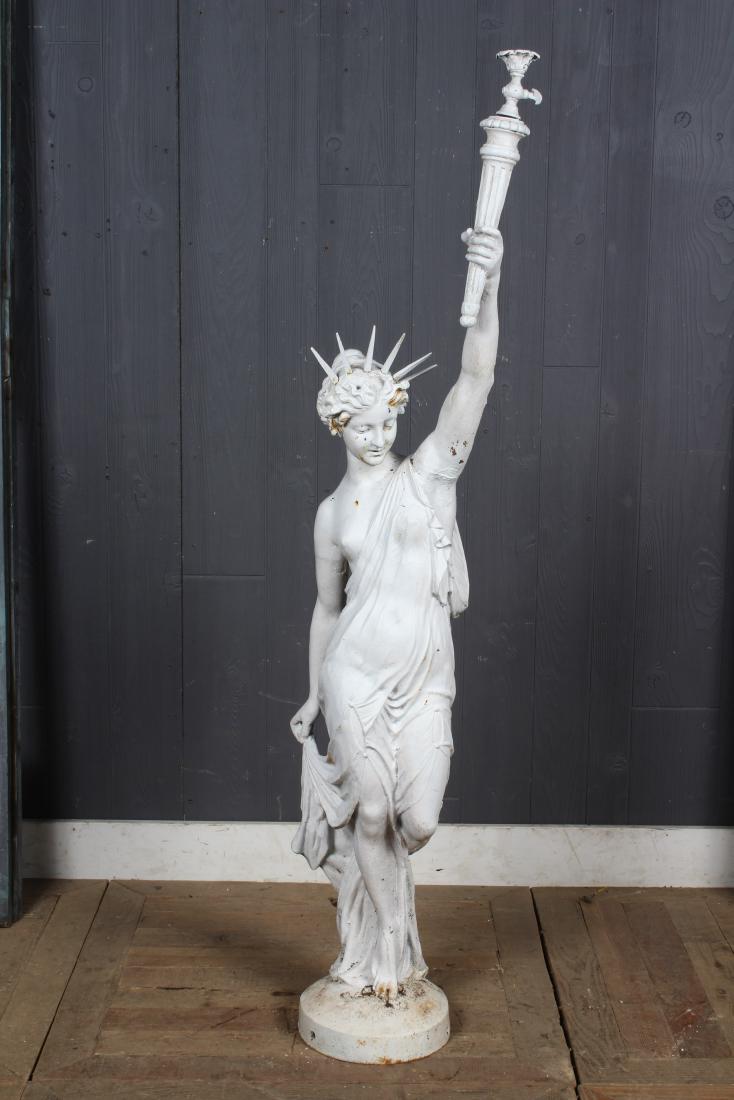 Cast Iron Lady Liberty Newel Post Finial: Cast Iron Lady Liberty Newel Post Finial. Size: 55" H x 11" W x 14" D