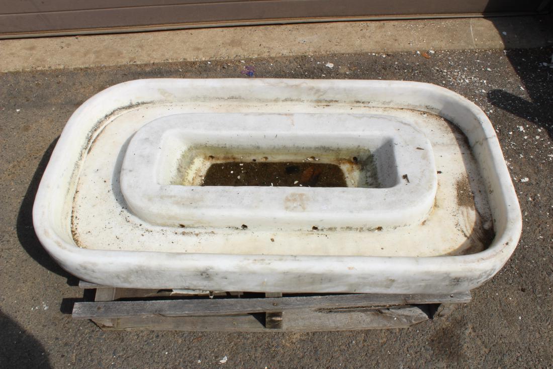 Carved Marble Garden Planter or Fountain Basin: An Unusual Carved Marble Garden Planter or Fountain Basin. Size: 8.5" H x 50" W x 26.5" D