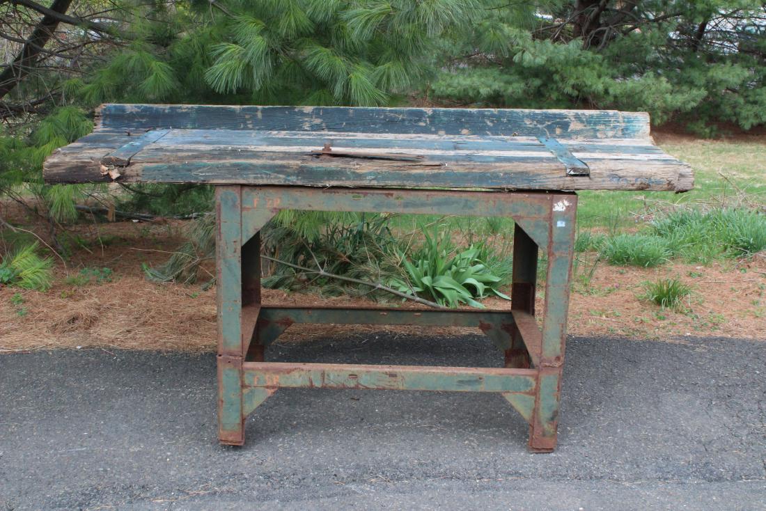 Industrial Timber and Steel Work Bench: Industrial Work Bench. Size: 39" H x 78" W x 29" D