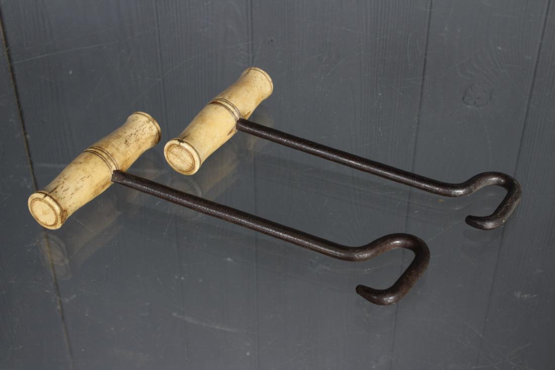 2 Bone Handled Boot Hooks: 2 Bone Handled Boot Hooks. Size: 8" H x 4" W x 1" D