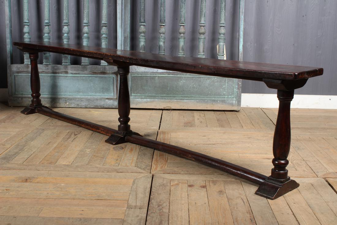 Antique Tavern Long Bench: Antique Tavern Long Bench, turned legs. Size: 19.5" H x 86" W x 9" D
