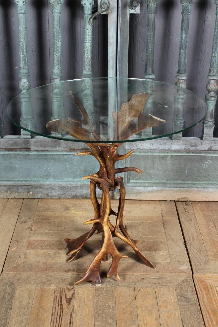 Antler Glass Top Table Stand: Antler Glass Top Table Stand. Size: 27" H x 28" W x 28" D