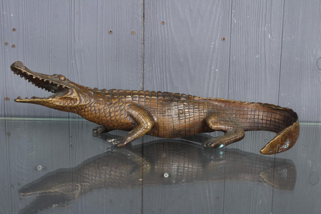 Bronze Figural Crocodile: Bronze Figural Crocodile. Size: 4.5" H x 15" W x 6.5" D