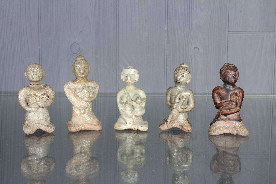 5 Archaic Asian Earthenware Figures: A lot of 5 Asian Earthenware glazed figures, possibly fetishes. Size: Largest: 4" H x 2" W x 2" D