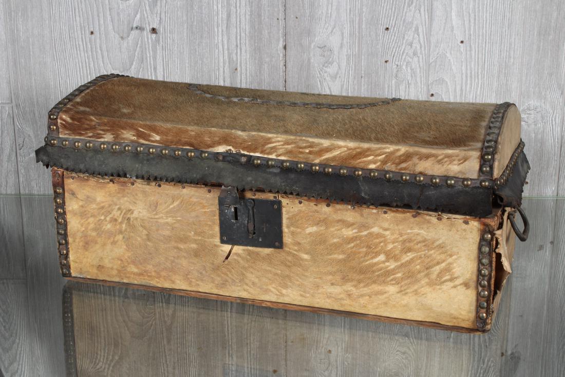 19th C. Hide Covered Document Box: 19th C. Hide Covered Document Box. Size: 11" H x 24" W x 12" D