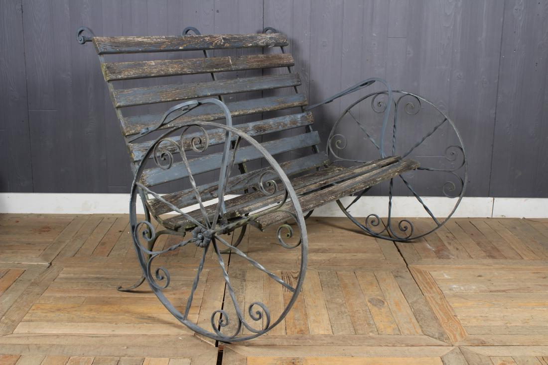 Wrought Iron Wheel Garden Bench (1 of 4)