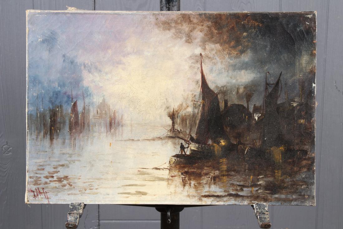 Unknown Artist. Nocturne Harbor Scene. (1 of 3)